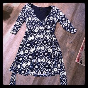 AB Studio Navy and White Patterned Dress